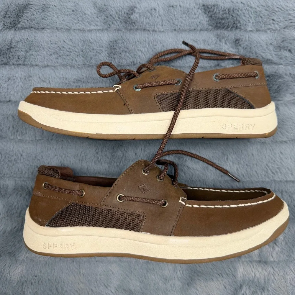 Sperry Convoy Boys Boat Shoes Brown Leather Loafers SCK261771 Size 7M